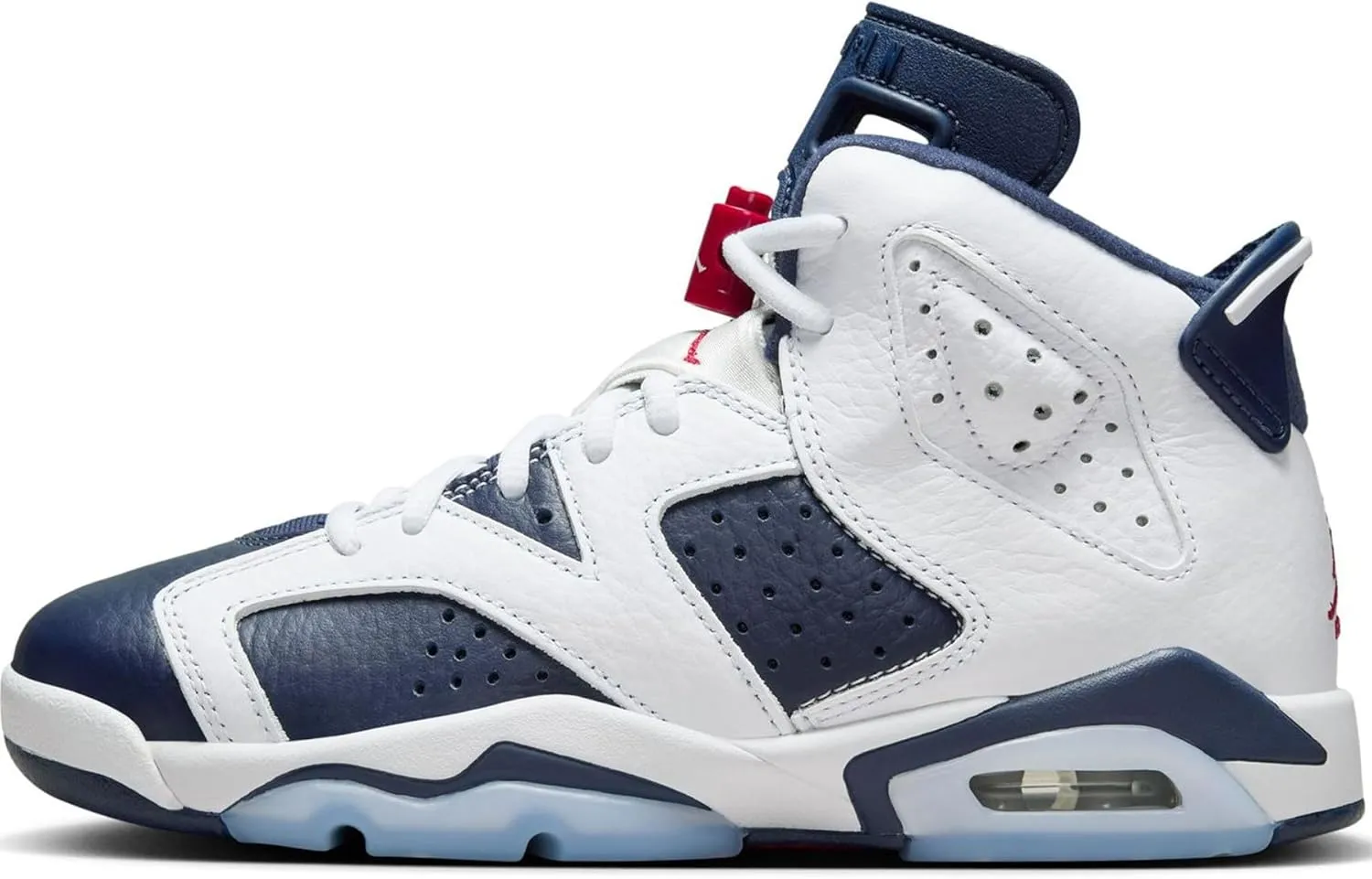 Air Jordan 6 Retro Big Kids' Shoes (384665-164, White/Midnight Navy/Varsity Red) Size 6.5