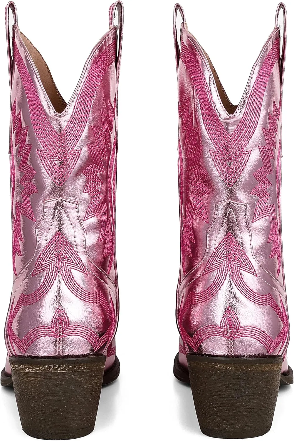 AMINUGAL Cowgirl Boots Chunky Heel Cowboy Boots for Women Pointed Toe Pull On Western Boots Women's Ankle Boots Country Concert Fashion Retro Metallic Booties
