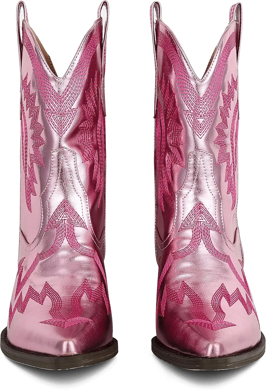 AMINUGAL Cowgirl Boots Chunky Heel Cowboy Boots for Women Pointed Toe Pull On Western Boots Women's Ankle Boots Country Concert Fashion Retro Metallic Booties