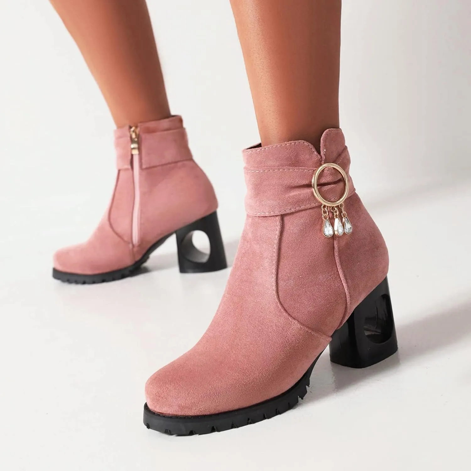 Ankle Boots for Women Womens Booties and Ankle Boot Flat Heeled Brown Boots Boot Shoe Laces Comfortable and Soft Lightweight Square Toe Slip On Side Zipper