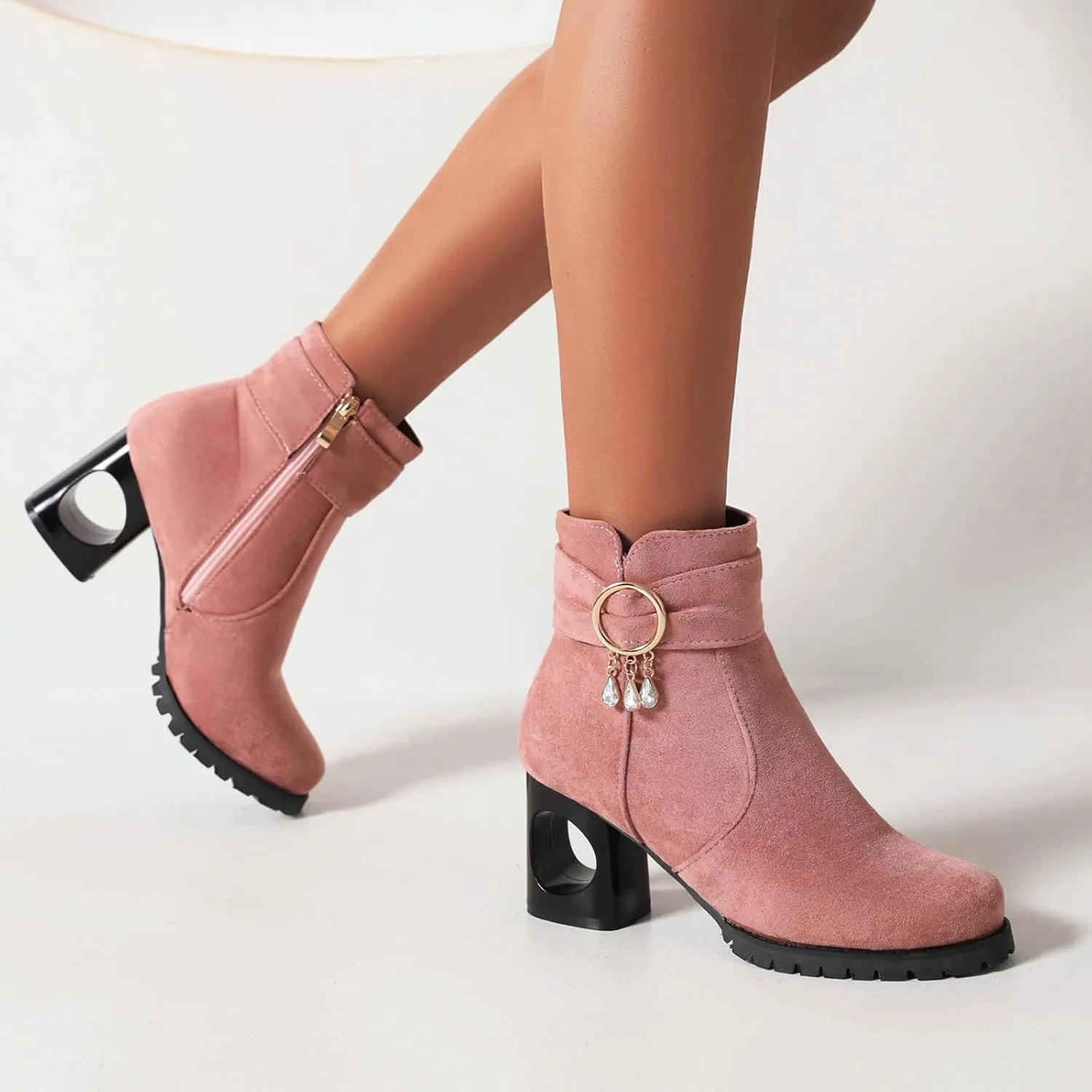 Ankle Boots for Women Womens Booties and Ankle Boot Flat Heeled Brown Boots Boot Shoe Laces Comfortable and Soft Lightweight Square Toe Slip On Side Zipper