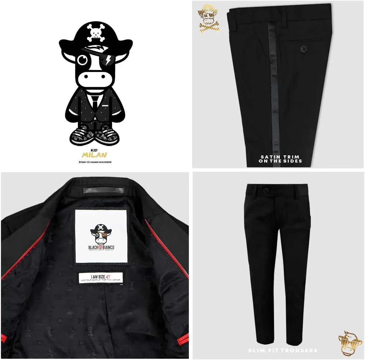 Black n Bianco Boys Slim Fit Tuxedo First Class Style Presented by Baby Muffin
