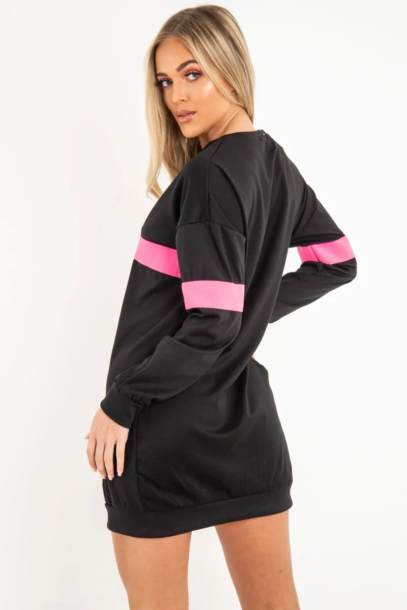 Black Neon Pink Stripe Longline Sweatshirt - Keighley