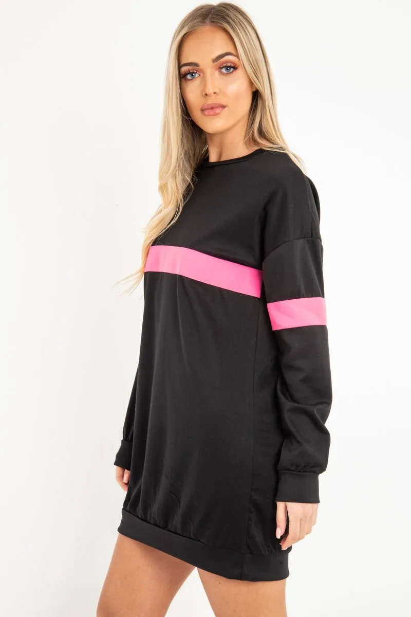 Black Neon Pink Stripe Longline Sweatshirt - Keighley