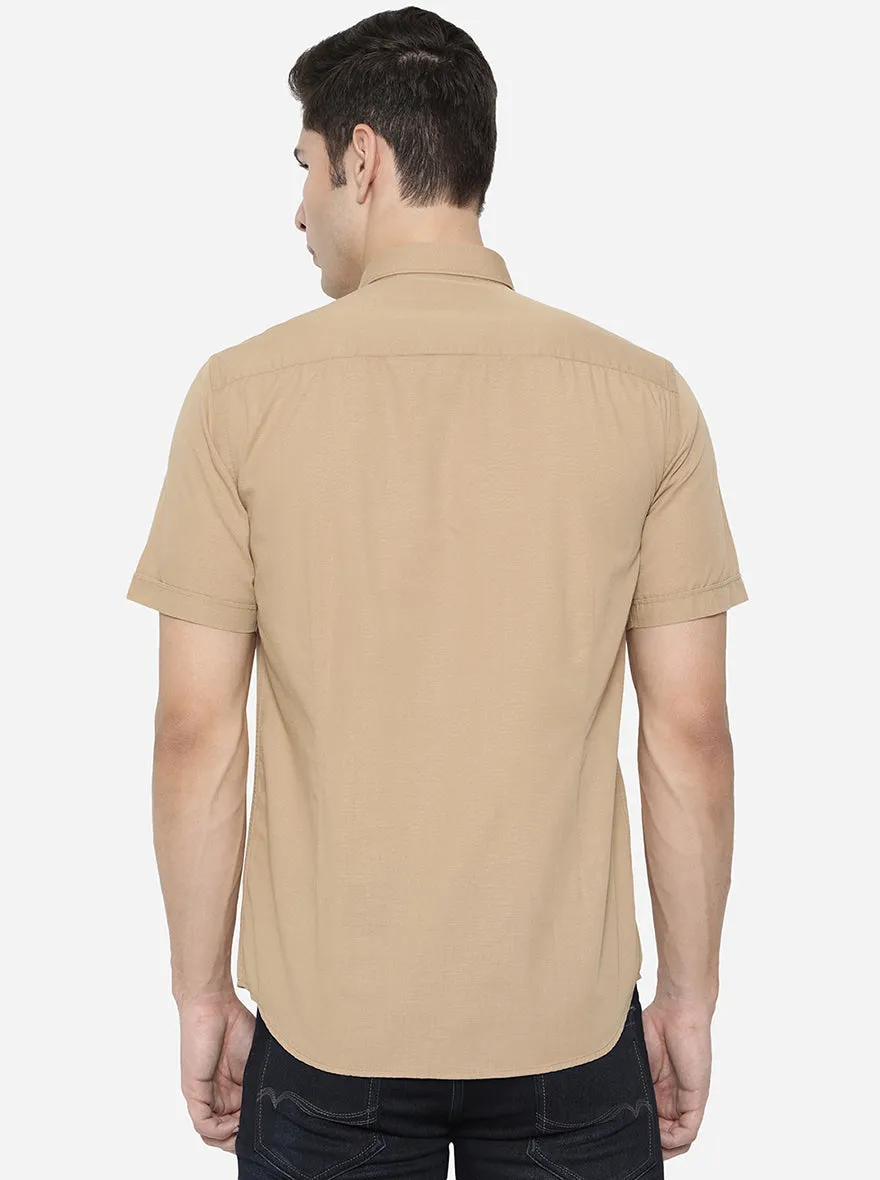 Bone Brown Solid Slim Fit Casual Shirt | Greenfibre