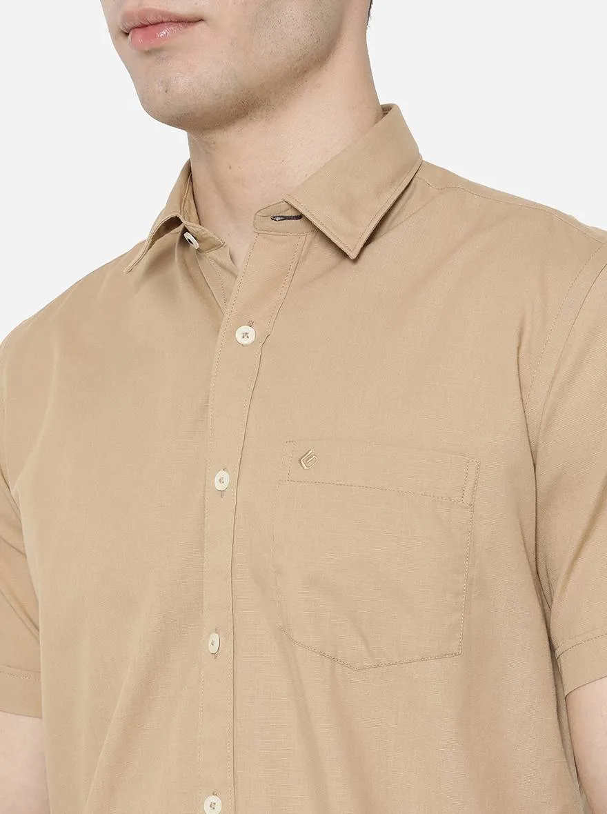 Bone Brown Solid Slim Fit Casual Shirt | Greenfibre