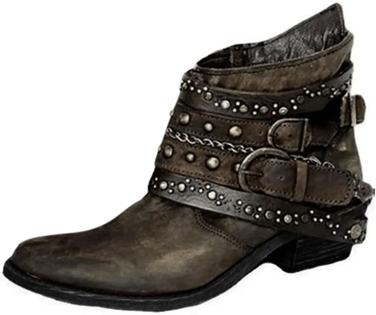 Boots for Women Ankle Wide Width Booties Women Booties for Women Comfy Women Ankle Boot Casual Round Head Closed Pointed Toe Low Block Heel Zip Up