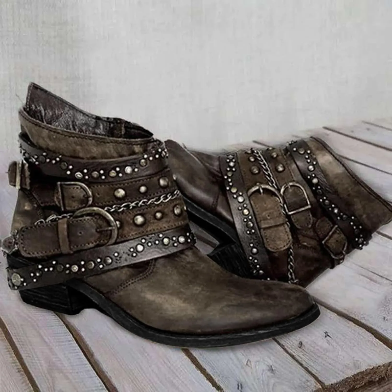 Boots for Women Ankle Wide Width Booties Women Booties for Women Comfy Women Ankle Boot Casual Round Head Closed Pointed Toe Low Block Heel Zip Up