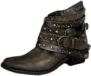 Boots for Women Ankle Wide Width Booties Women Booties for Women Comfy Women Ankle Boot Casual Round Head Closed Pointed Toe Low Block Heel Zip Up
