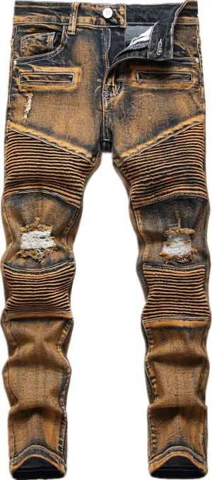 Boy's Biker Skinny Fit Ripped Destroyed Distressed Stretch Stylish Fashion Moto Denim Jeans Pants