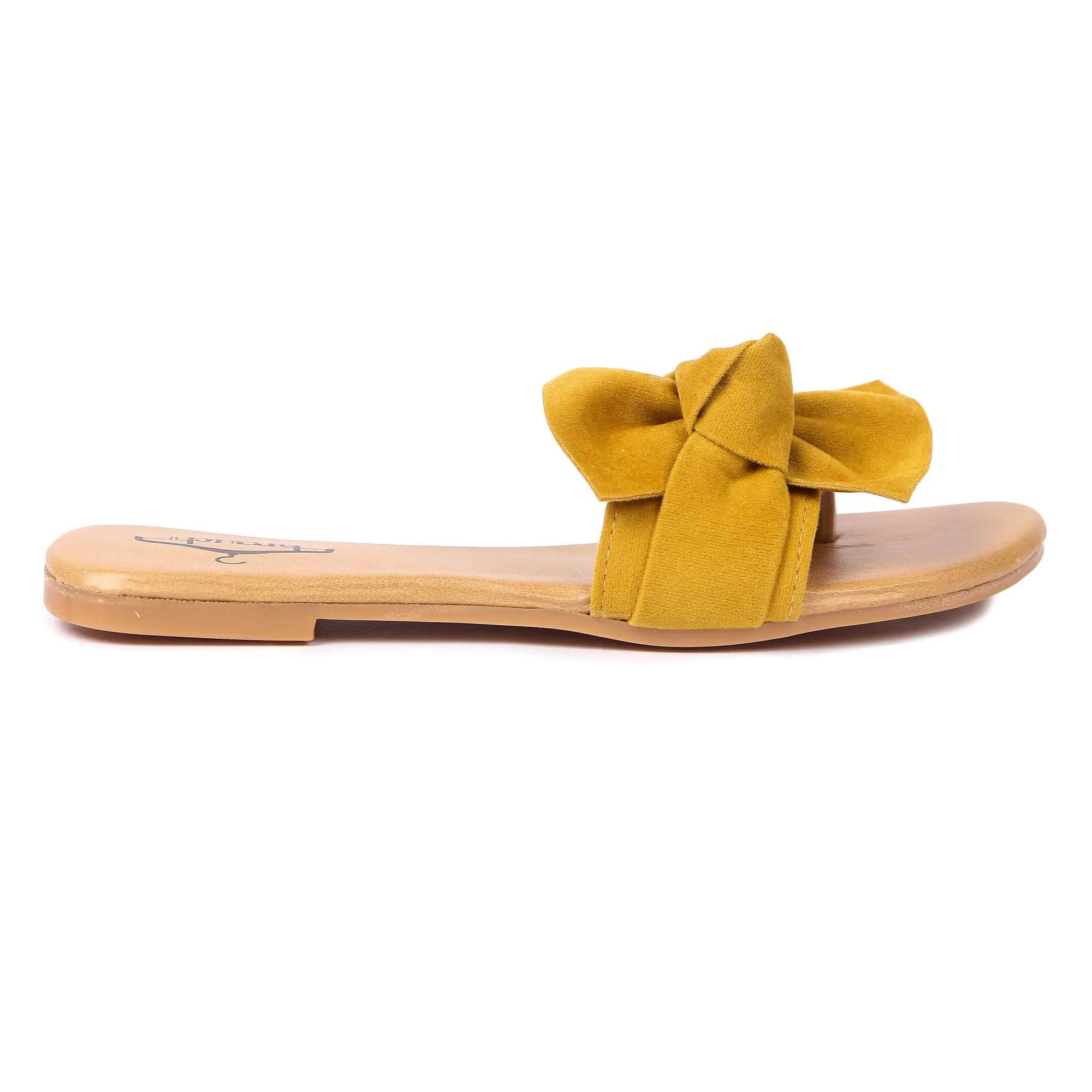 Brauch Women's Mustard Suede Bow Flats Slides