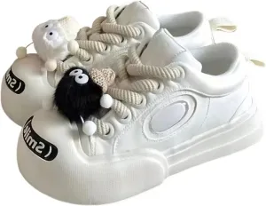 Canvas Chunky Platform Sneakers for Women & Girls Y2K Aesthetic 3cm Height Increase with Accessories