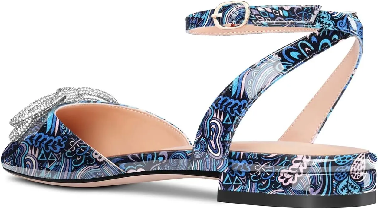 Castamere Women Low Heel Pointed Toe Ankle Strap Flats Shoes Pumps Rhinestone Crystal Prom Party 0.4 Inches Heels