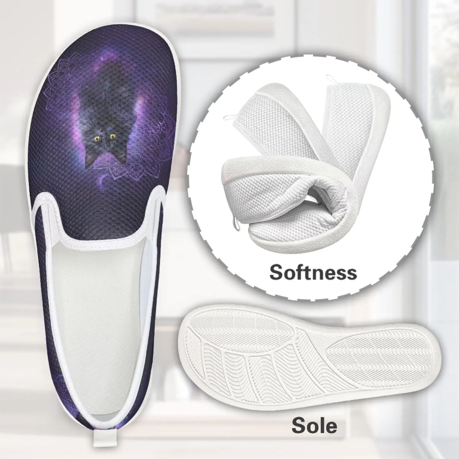 Cat Print Outdoor Shoes Fashion Work Flat Mesh Business Shoes Slip On Leisure Loafer for Women