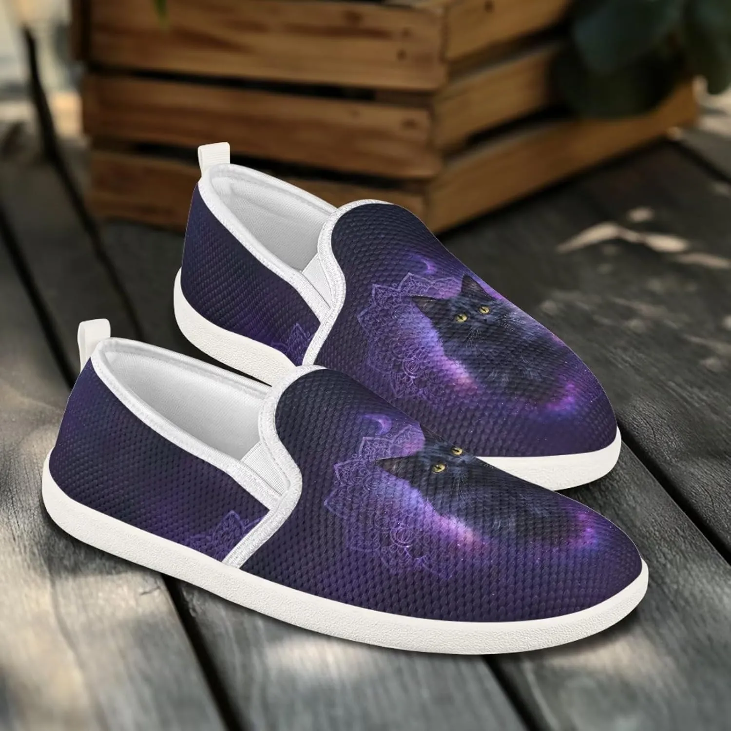 Cat Print Outdoor Shoes Fashion Work Flat Mesh Business Shoes Slip On Leisure Loafer for Women