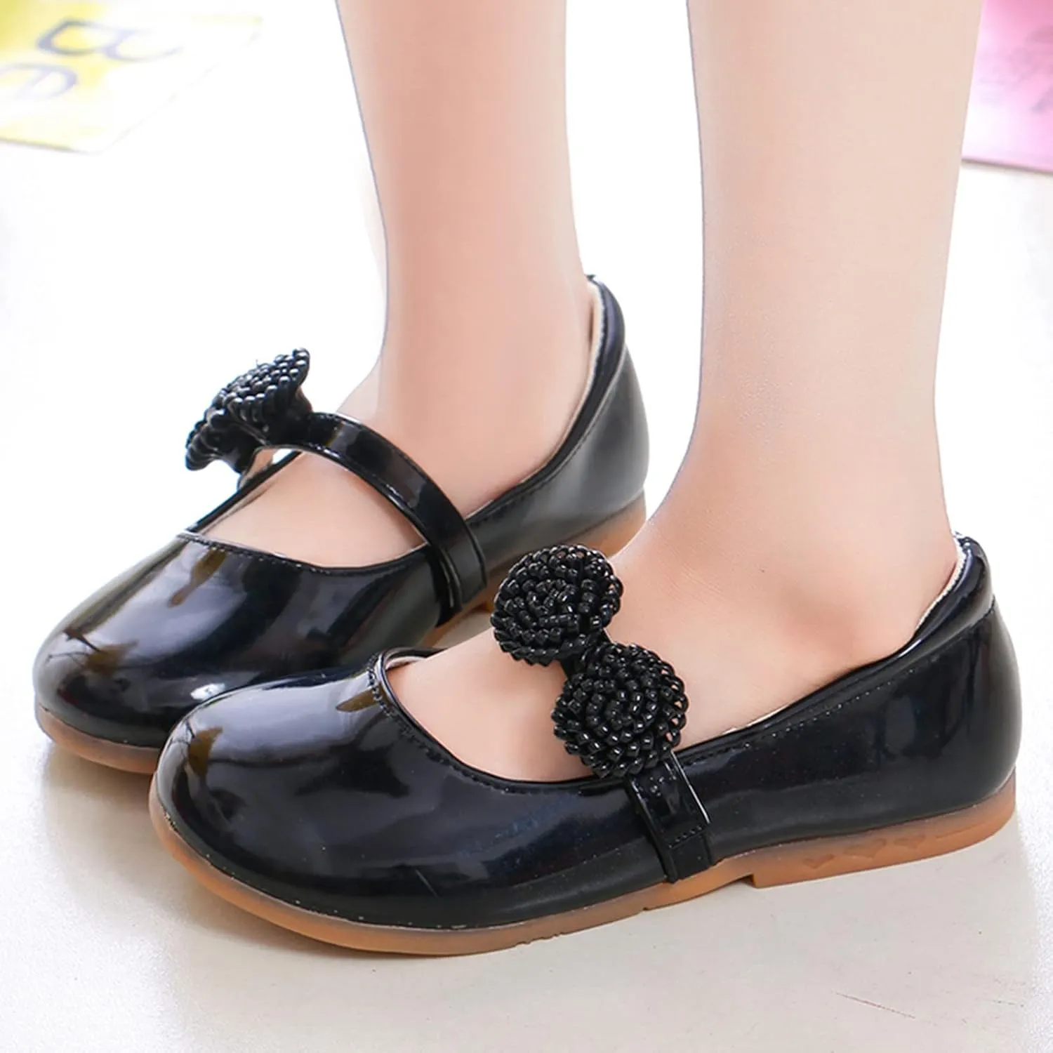 Children Loafers Leather Shoes Bowknot Girls Princess Shoes Single Shoes Performance Dress Shoes Kids Wide Shoes