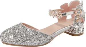 Children's Shoes Girls Sandals Grils Dress Wedding Party Close Toe Glitter High Heels for Children Kids 35