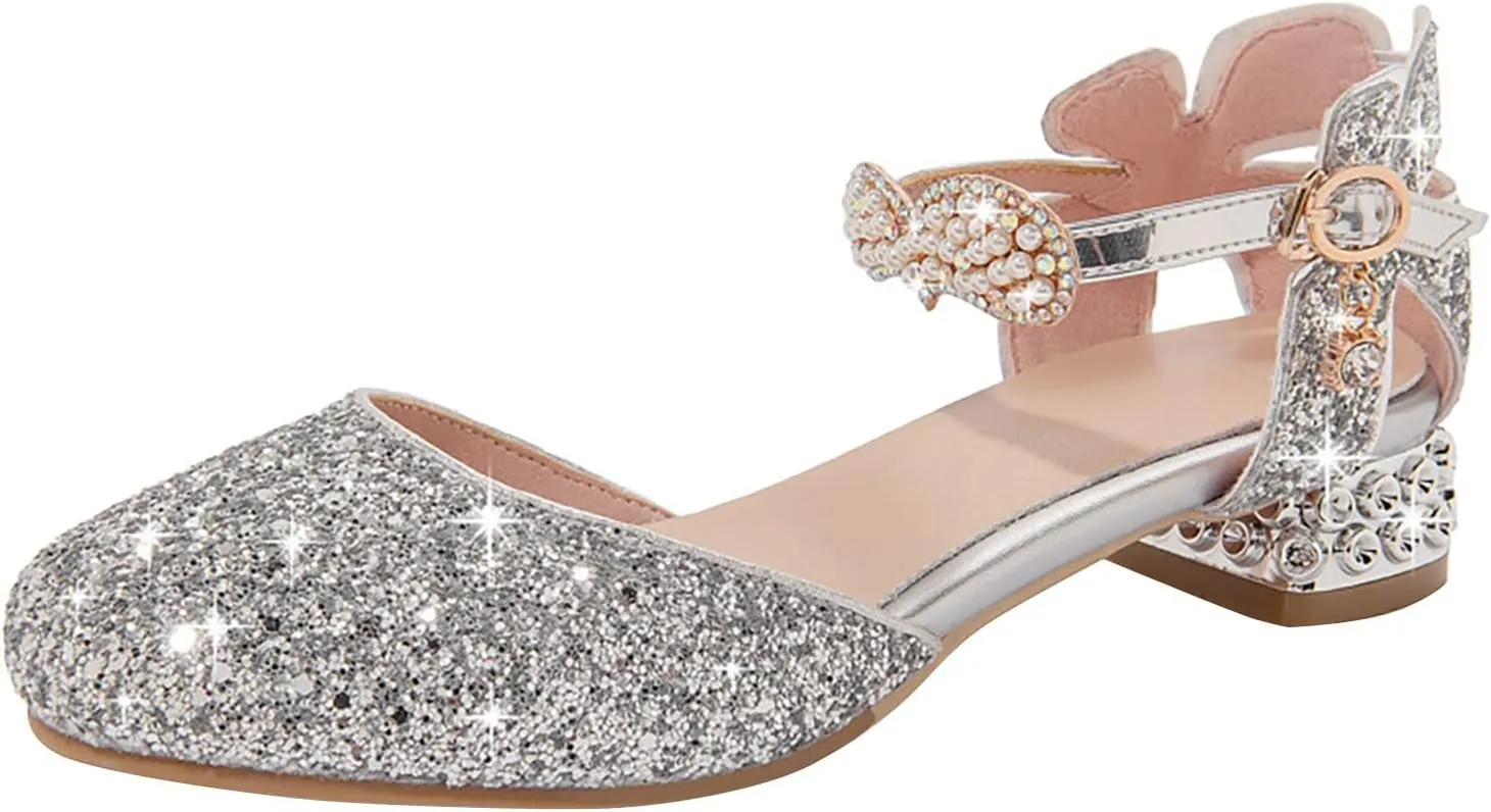 Children's Shoes Girls Sandals Grils Dress Wedding Party Close Toe Glitter High Heels for Children Kids 35