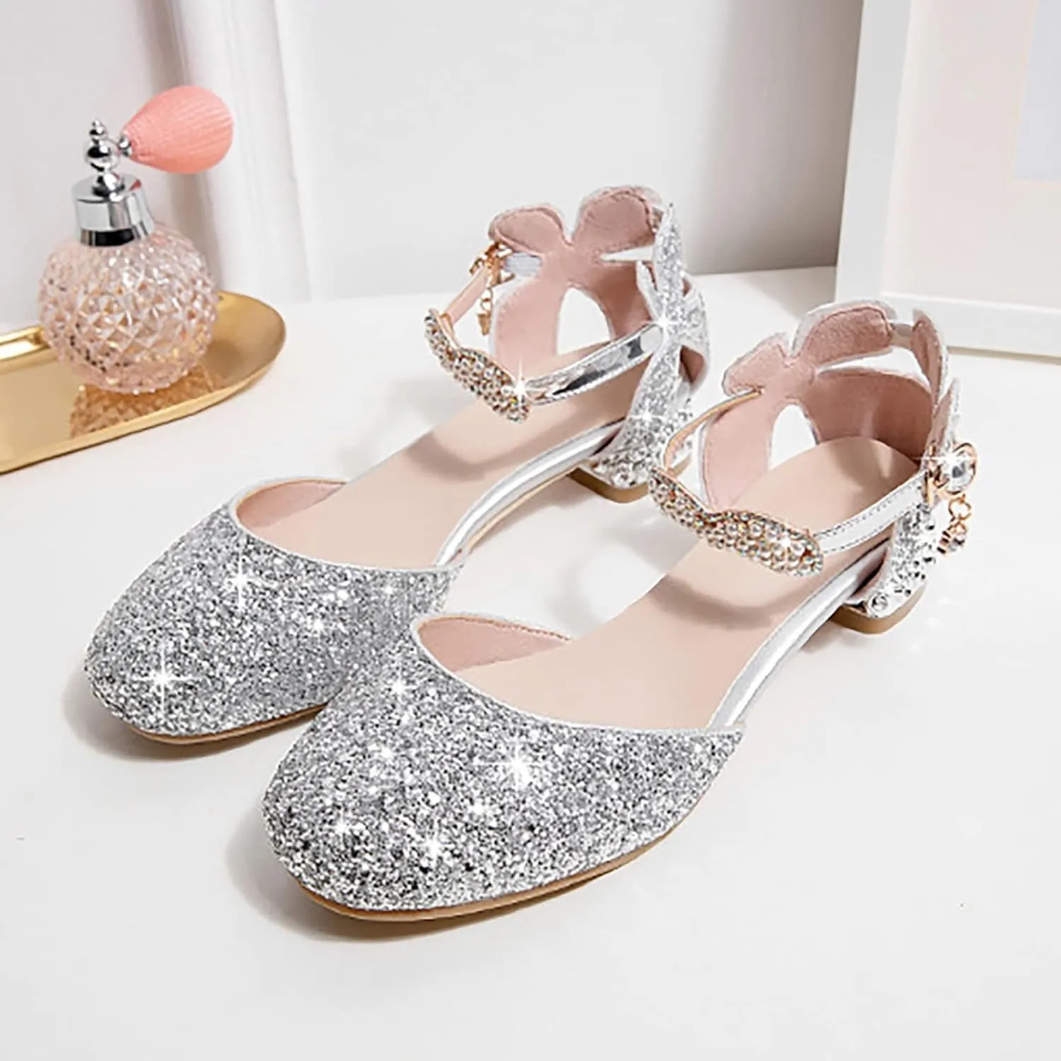 Children's Shoes Girls Sandals Grils Dress Wedding Party Close Toe Glitter High Heels for Children Kids 35