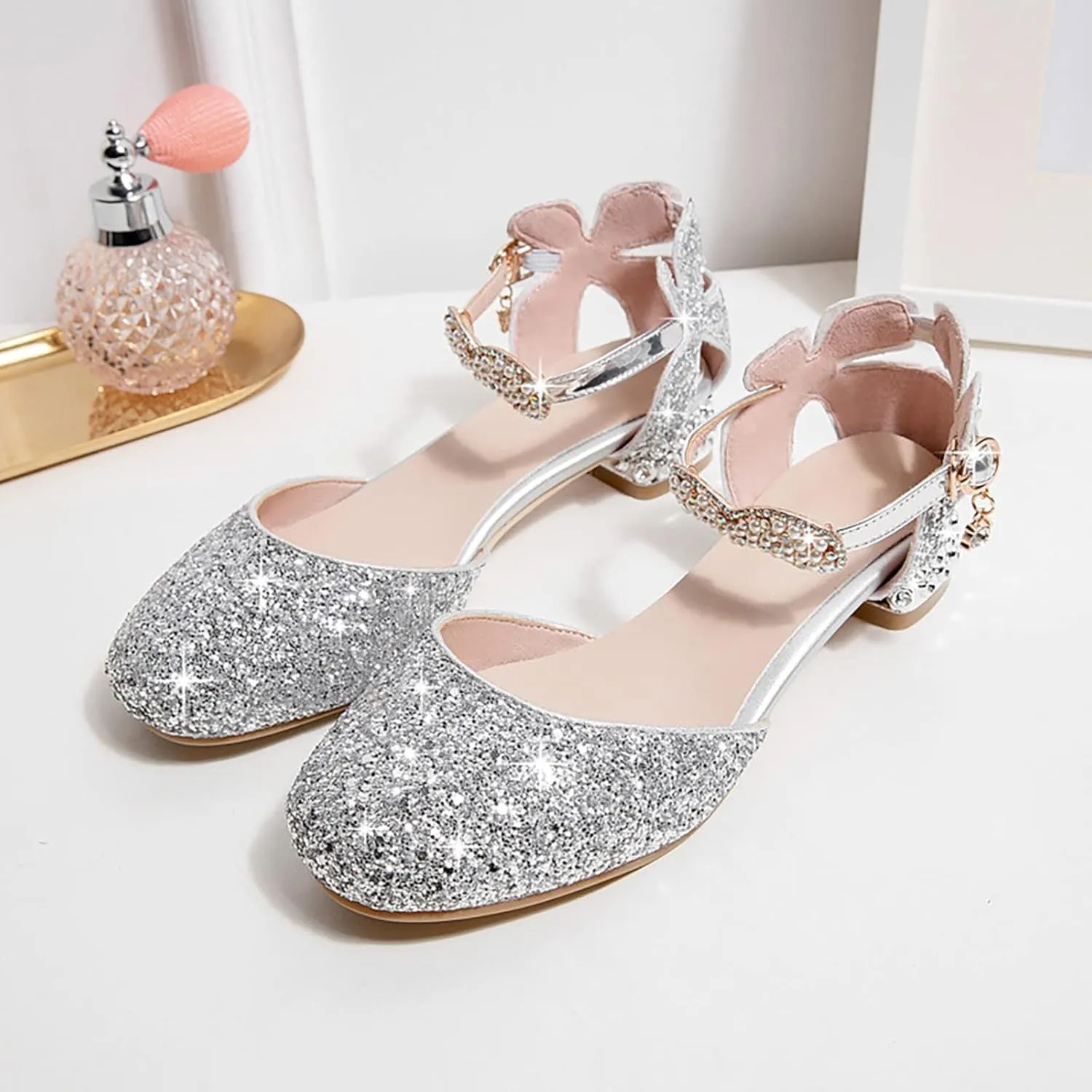 Children's Shoes Girls Sandals Grils Dress Wedding Party Close Toe Glitter High Heels for Children Kids 35