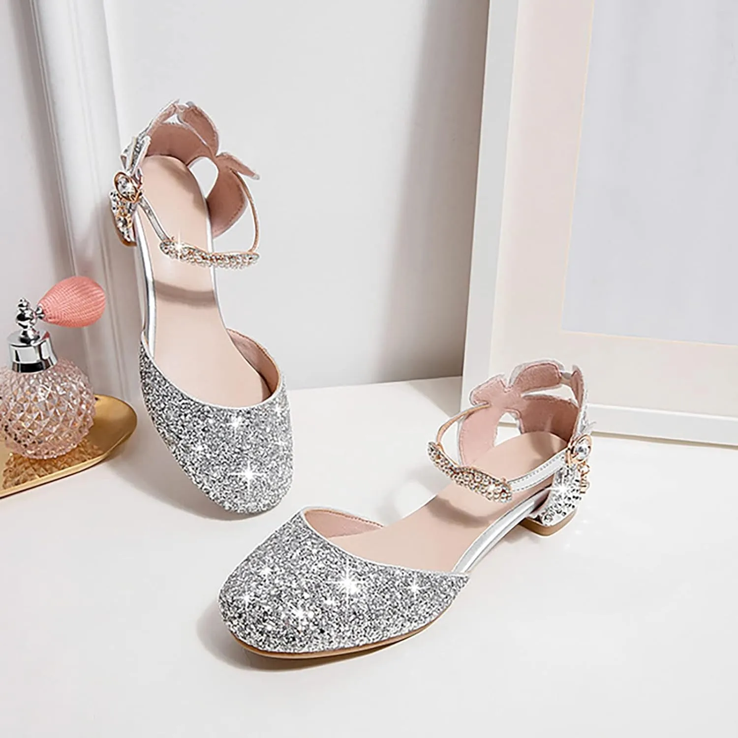 Children's Shoes Girls Sandals Grils Dress Wedding Party Close Toe Glitter High Heels for Children Kids 35