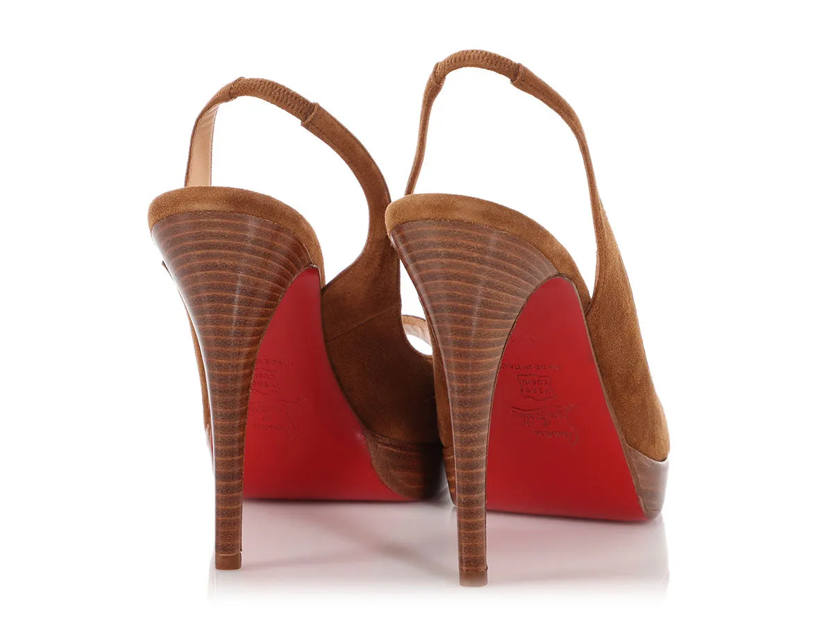 Christian Louboutin Brown Suede Peep Toe Slingback Pumps