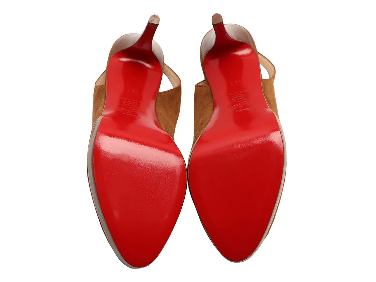 Christian Louboutin Brown Suede Peep Toe Slingback Pumps