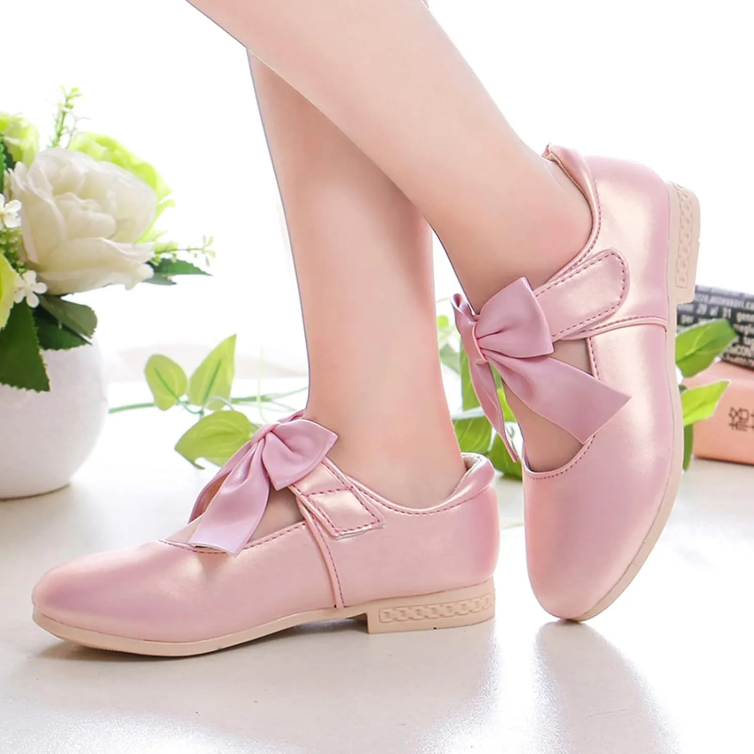 Cute Bowknot Girls Mary Jane Low Heel Dress Shoes Elegant Flower Wedding Pary Ballet Toddler Size 12 Shoes