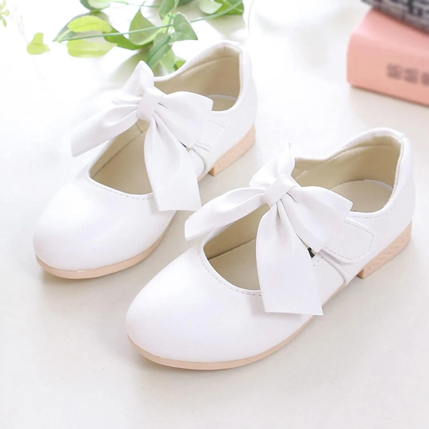 Cute Bowknot Girls Mary Jane Low Heel Dress Shoes Elegant Flower Wedding Pary Ballet Toddler Size 12 Shoes