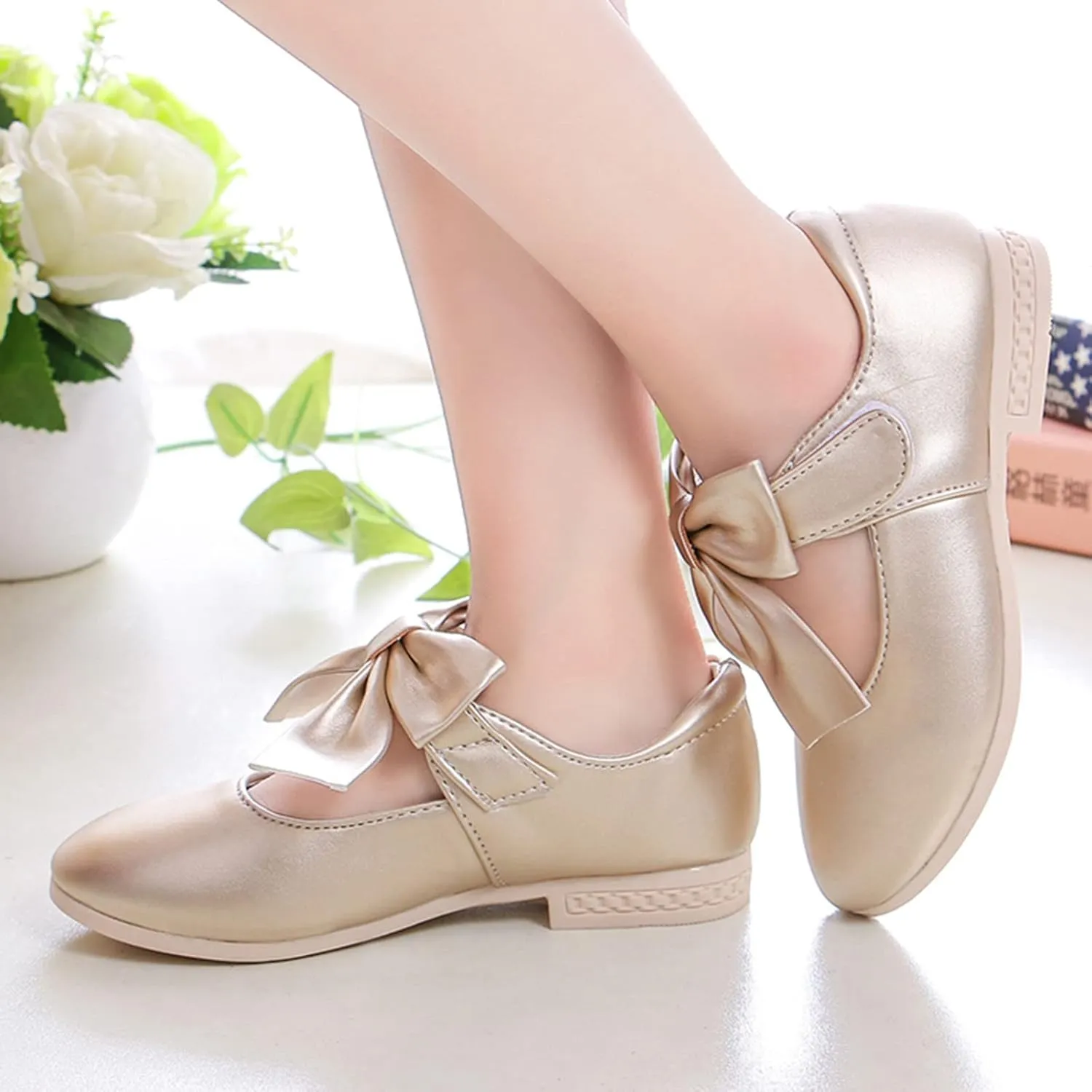 Cute Bowknot Girls Mary Jane Low Heel Dress Shoes Elegant Flower Wedding Pary Ballet Toddler Size 12 Shoes