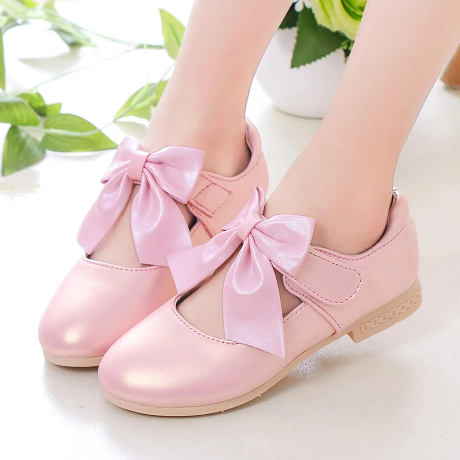 Cute Bowknot Girls Mary Jane Low Heel Dress Shoes Elegant Flower Wedding Pary Ballet Toddler Size 12 Shoes