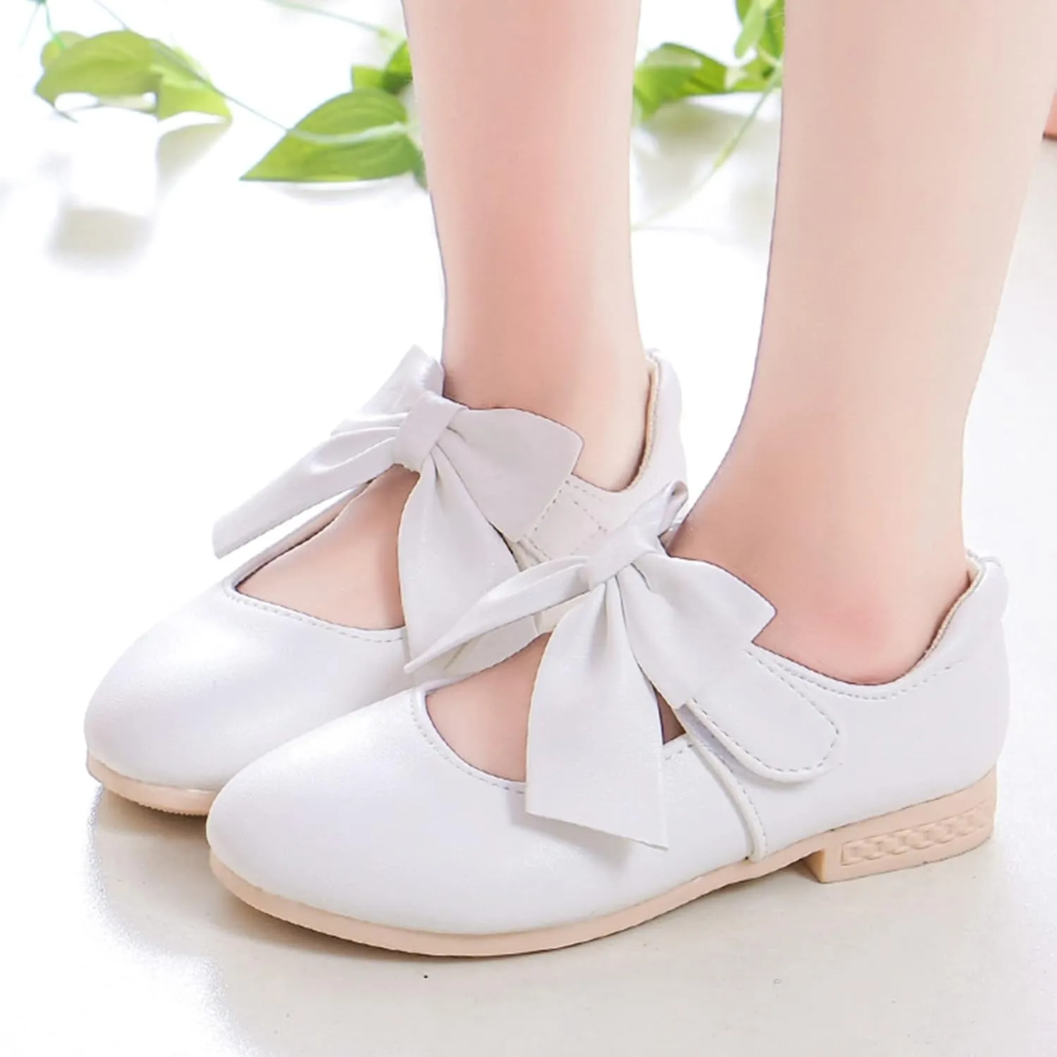 Cute Bowknot Girls Mary Jane Low Heel Dress Shoes Elegant Flower Wedding Pary Ballet Toddler Size 12 Shoes