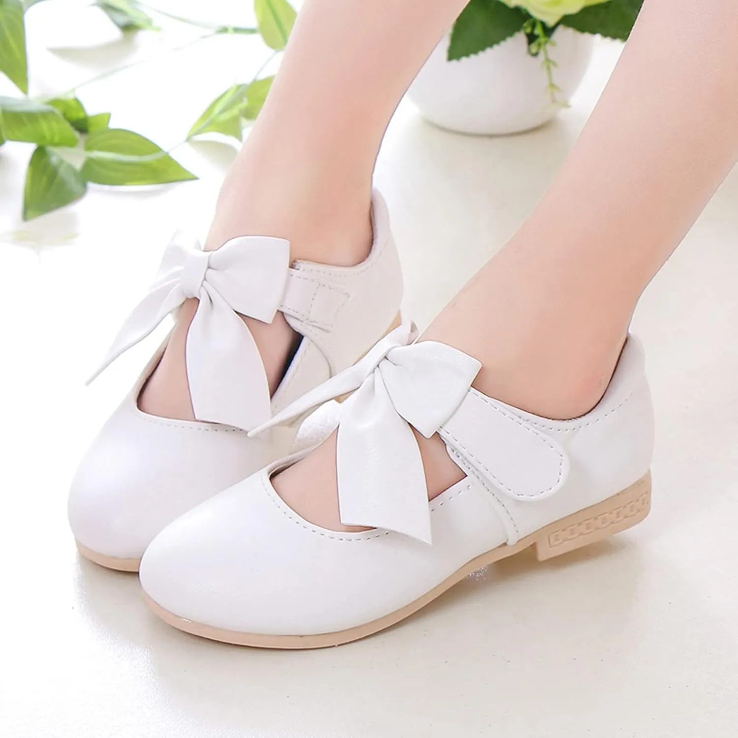 Cute Bowknot Girls Mary Jane Low Heel Dress Shoes Elegant Flower Wedding Pary Ballet Toddler Size 12 Shoes