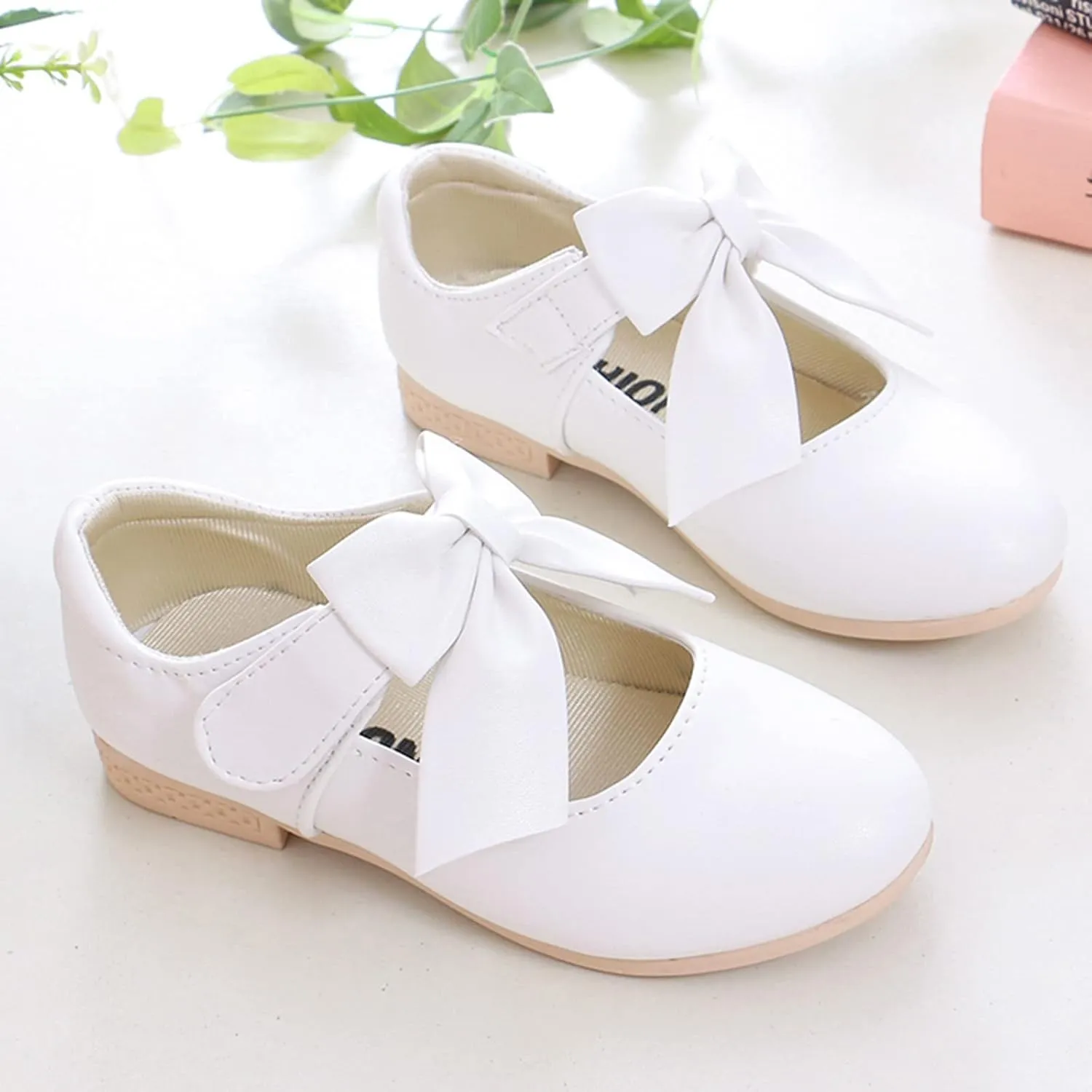 Cute Bowknot Girls Mary Jane Low Heel Dress Shoes Elegant Flower Wedding Pary Ballet Toddler Size 12 Shoes