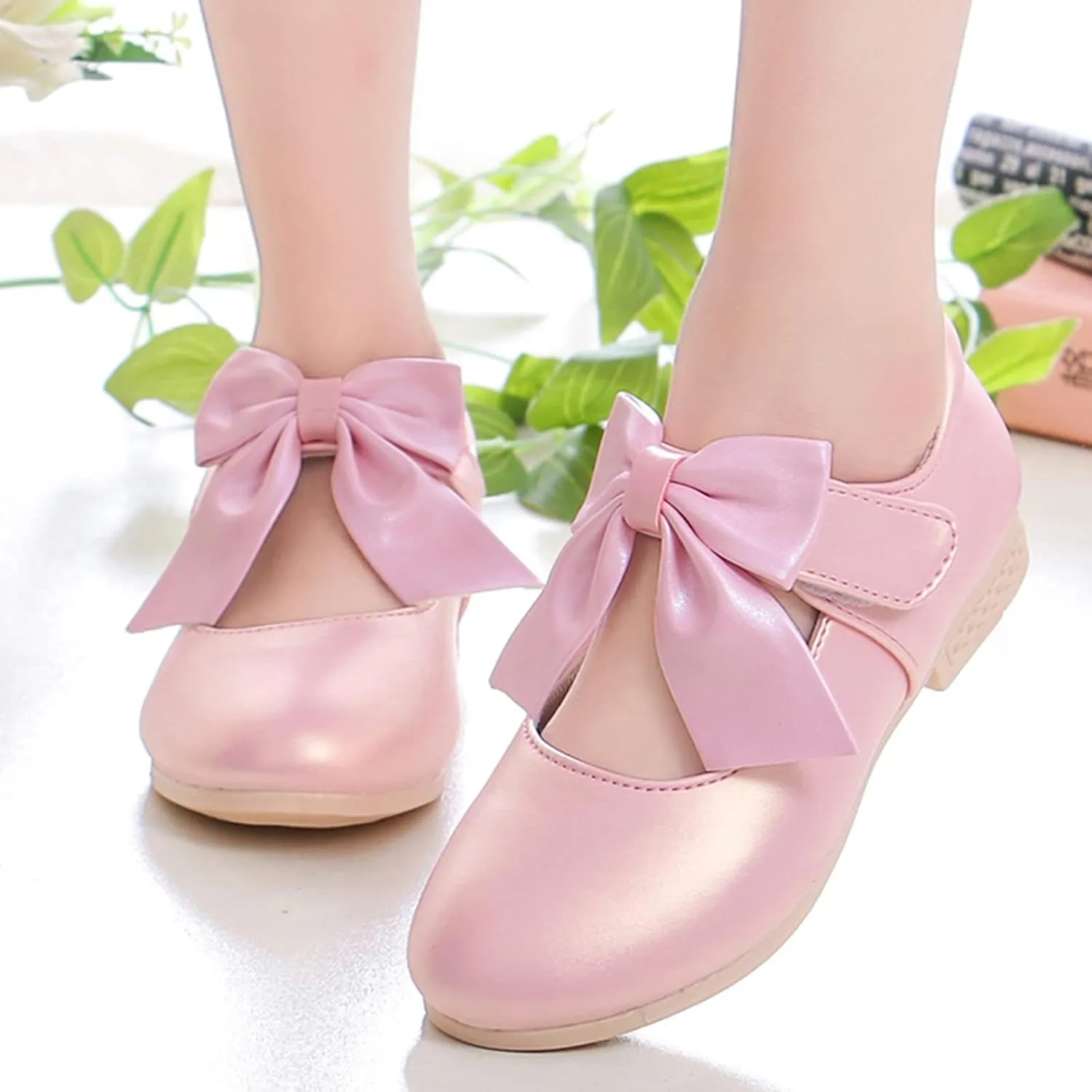 Cute Bowknot Girls Mary Jane Low Heel Dress Shoes Elegant Flower Wedding Pary Ballet Toddler Size 12 Shoes