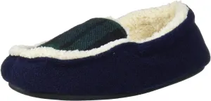 Dearfoams Unisex-Baby Kids Toddlers Felted Microwool and Plaid Moccasin Slipper, Navy Blazer, 9-10 Toddler Medium US Toddler