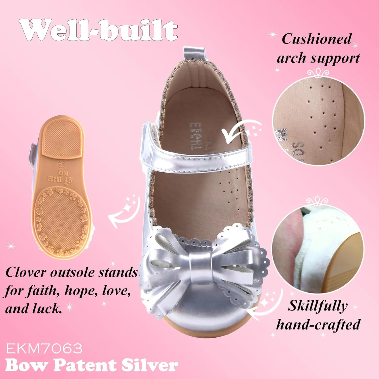 EIGHT KM Toddler Girls Dress Shoes  Girls Mary Jane Shoes | Mary Jane Flats - Ballet Flats  Party, Flower Girl, Wedding Dress Shoes for Girls  Comfortable & Non-Slip Design for Ages up to 7
