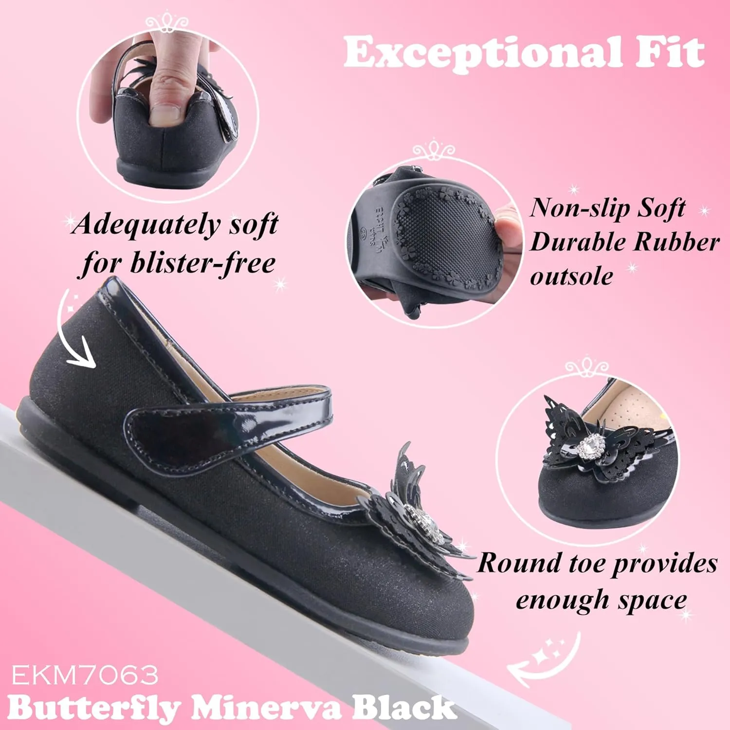 EIGHT KM Toddler Girls Dress Shoes  Girls Mary Jane Shoes | Mary Jane Flats - Ballet Flats  Party, Flower Girl, Wedding Dress Shoes for Girls  Comfortable & Non-Slip Design for Ages up to 7