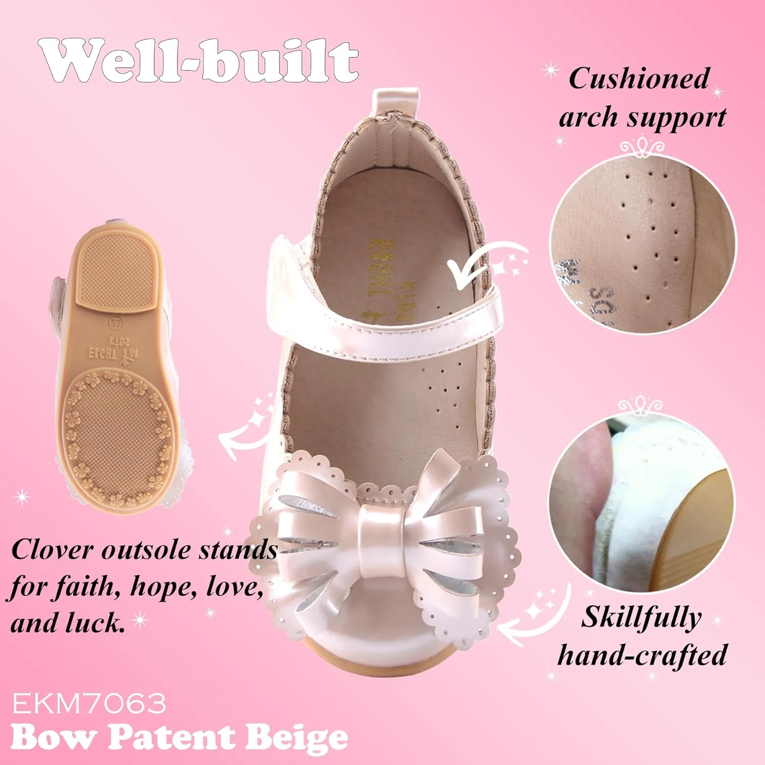 EIGHT KM Toddler Girls Dress Shoes  Girls Mary Jane Shoes | Mary Jane Flats - Ballet Flats  Party, Flower Girl, Wedding Dress Shoes for Girls  Comfortable & Non-Slip Design for Ages up to 7