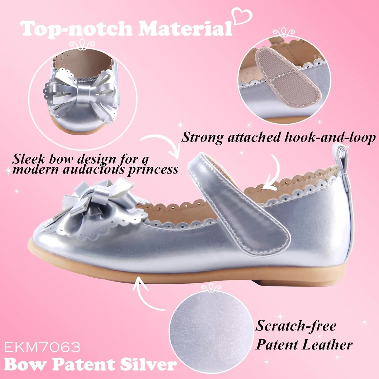 EIGHT KM Toddler Girls Dress Shoes  Girls Mary Jane Shoes | Mary Jane Flats - Ballet Flats  Party, Flower Girl, Wedding Dress Shoes for Girls  Comfortable & Non-Slip Design for Ages up to 7
