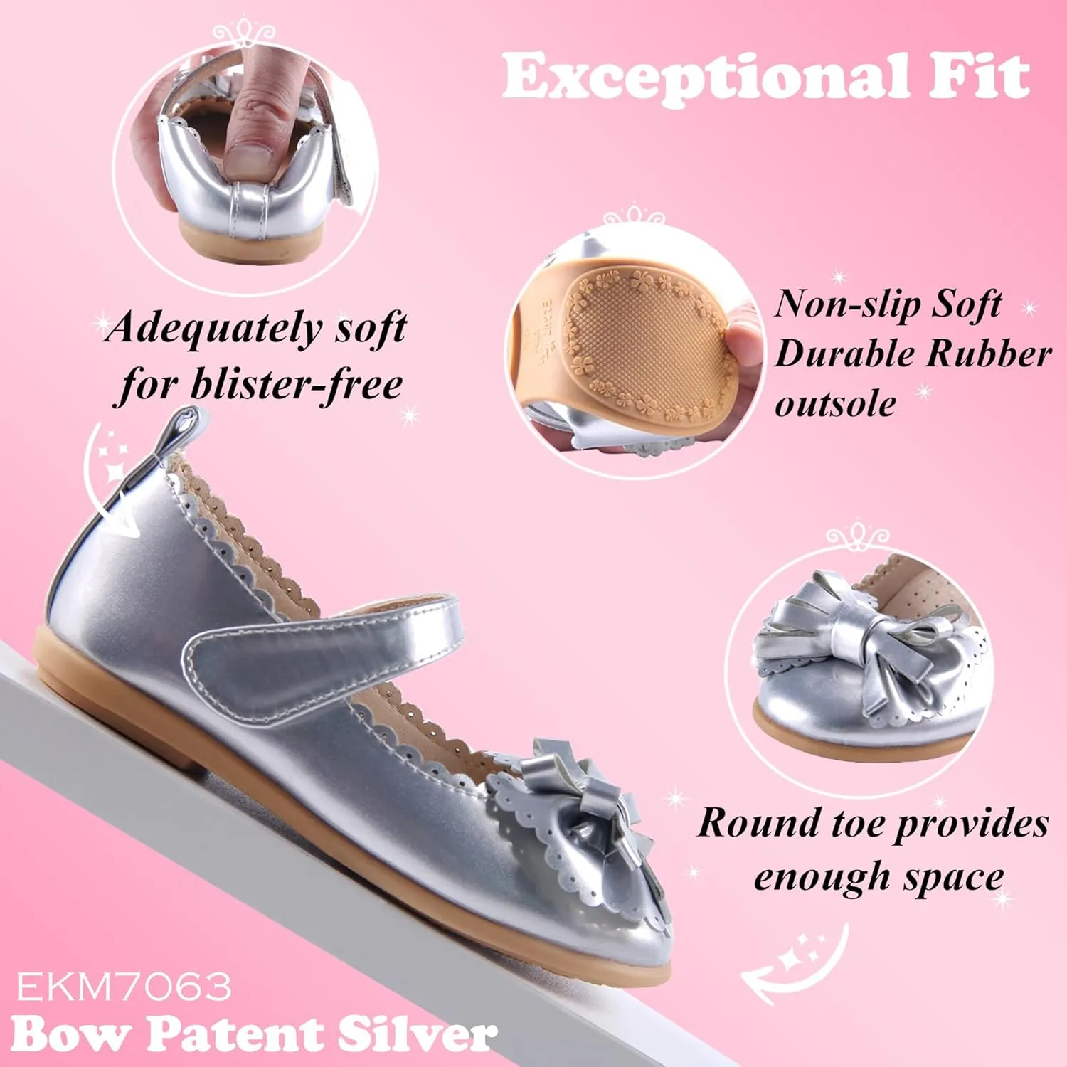 EIGHT KM Toddler Girls Dress Shoes  Girls Mary Jane Shoes | Mary Jane Flats - Ballet Flats  Party, Flower Girl, Wedding Dress Shoes for Girls  Comfortable & Non-Slip Design for Ages up to 7