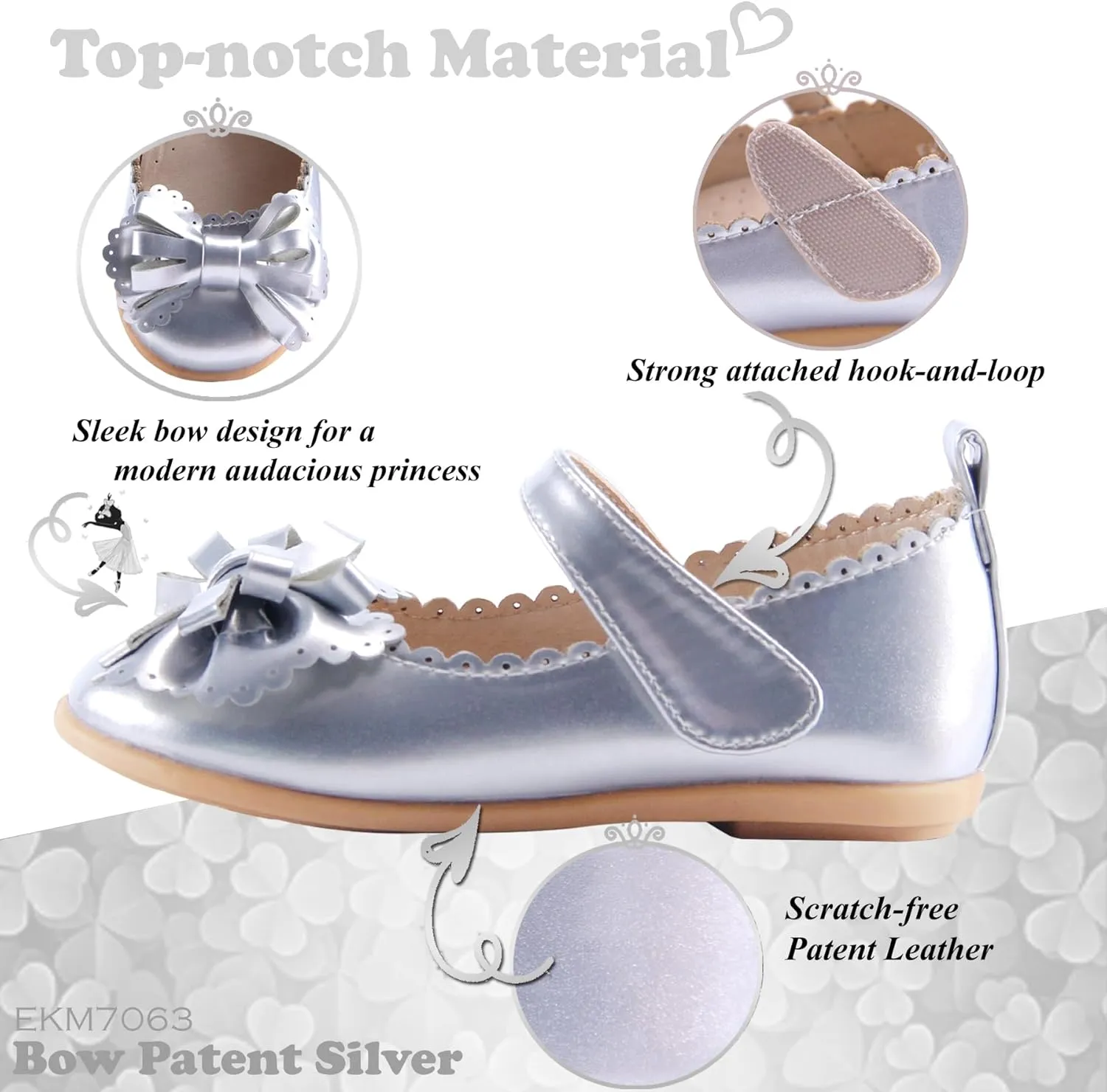 EIGHT KM Toddler Girls Dress Shoes  Girls Mary Jane Shoes | Mary Jane Flats - Ballet Flats  Party, Flower Girl, Wedding Dress Shoes for Girls  Comfortable & Non-Slip Design for Ages up to 7