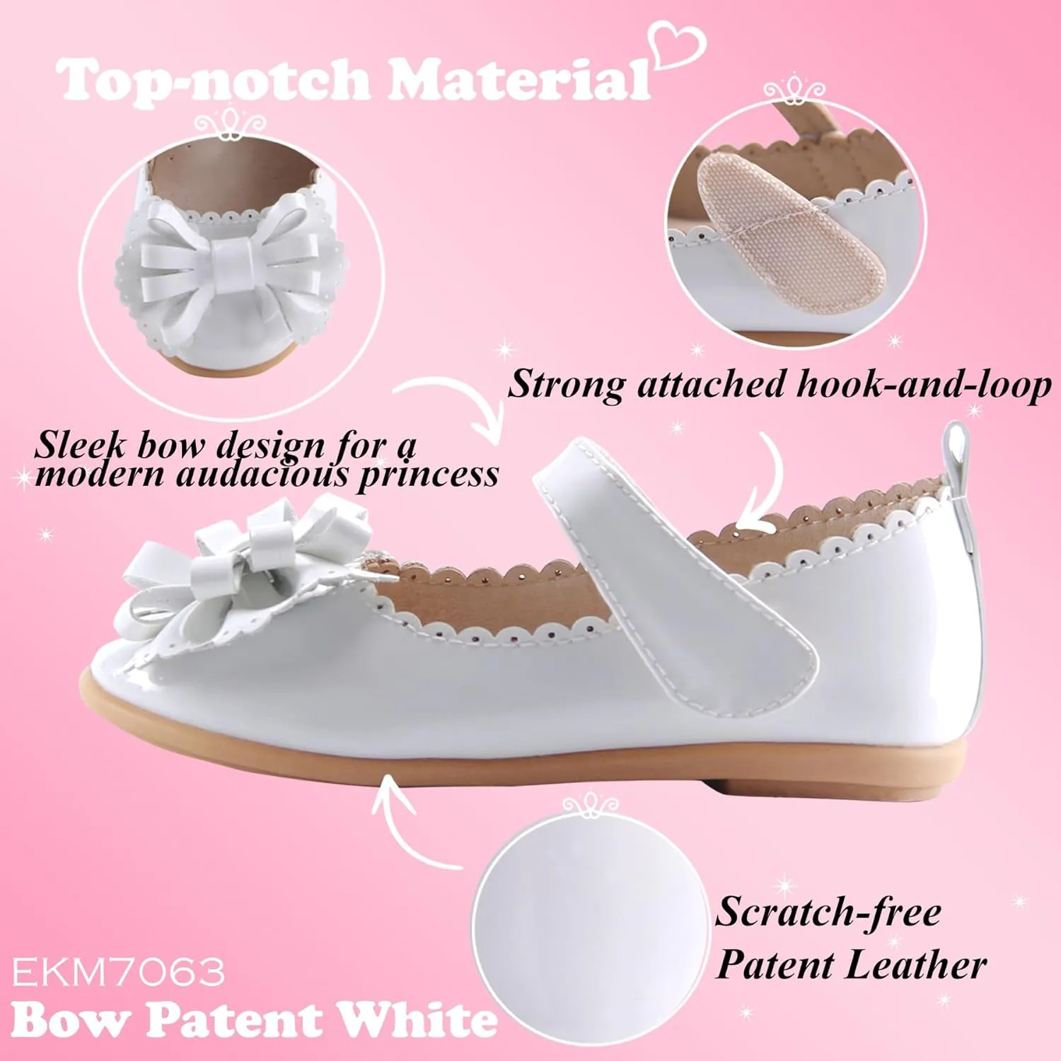 EIGHT KM Toddler Girls Dress Shoes  Girls Mary Jane Shoes | Mary Jane Flats - Ballet Flats  Party, Flower Girl, Wedding Dress Shoes for Girls  Comfortable & Non-Slip Design for Ages up to 7