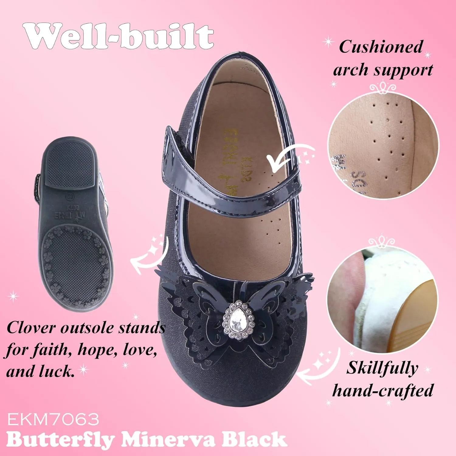 EIGHT KM Toddler Girls Dress Shoes  Girls Mary Jane Shoes | Mary Jane Flats - Ballet Flats  Party, Flower Girl, Wedding Dress Shoes for Girls  Comfortable & Non-Slip Design for Ages up to 7
