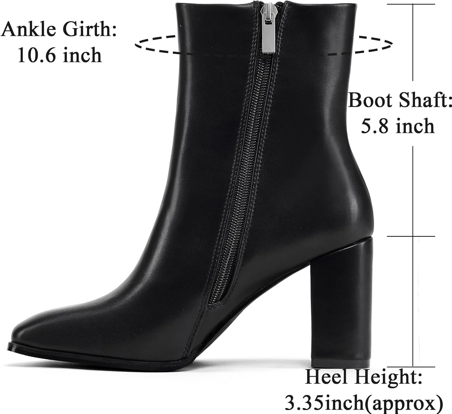 Elisabet Tang Women Ankle Boots 3 Inch Chunky Heel Side Zipper Ankle Booties with Square Toe