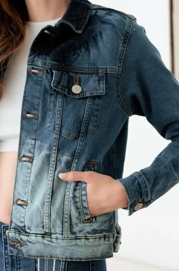 Face Graffiti Print Acid Wash Denim Jacket