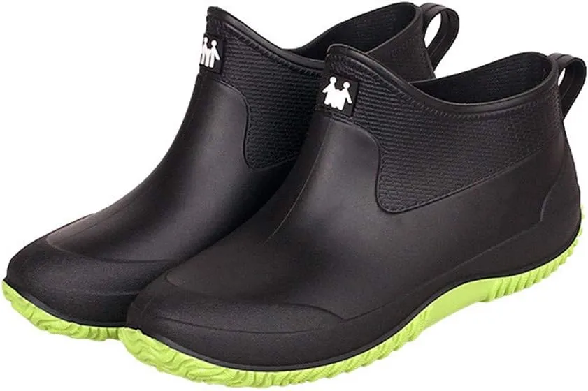 FENIKUSU Men's Waterproof Rain Boots Ankle High Antiskid Garden Kitchen Work Shoes with Comfortable Insole