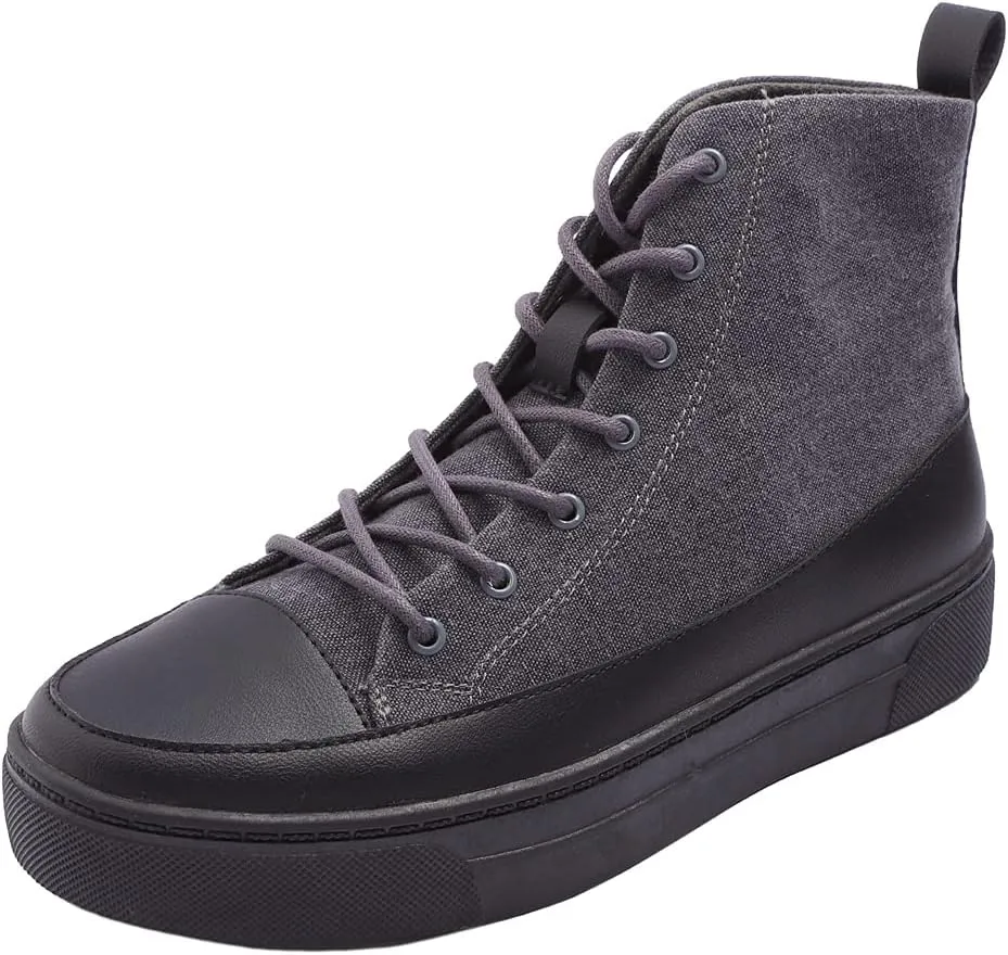 FEVERSOLE Women's Canvas Vegan Leather Lightweight Platform Lace-Up Street Sneakers Booties Charcoal Canvas PU Platform Size 6.5 M US