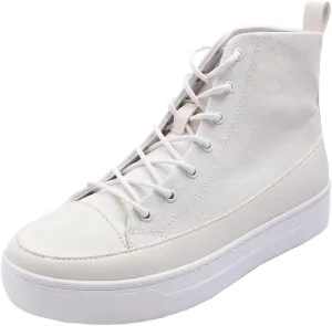 FEVERSOLE Women's Canvas Vegan Leather Lightweight Platform Lace-Up Street Sneakers Booties White Canvas PU Platform Size 8.5 M US