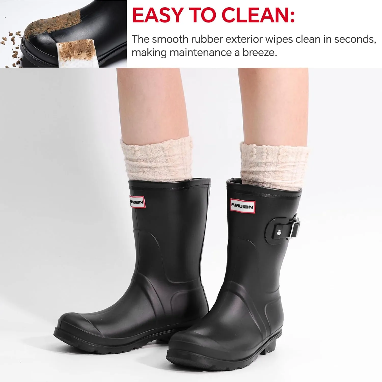 Furuian Women's Mid Calf Rain Boots Waterproof Boots for Women Anti-Slip Rubber Boots Mud Boots with Comfortable Insole Garden Boots Lightweight Water Boots for hunting, gardening, outdoor